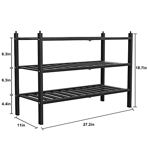 Shoe Rack, 3-Tier Bamboo Stackable Shelf Storage Organizer, Stand for Closet, Entryway, Hallway, Bathroom and Living Room(Black) - Image 4