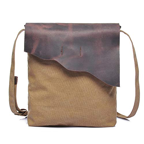 Rika0-0 Jeans Shoulder Bag, Canvas and Crazy Horse Leather, Vintage, Outdoor/Travel/Archeology/Adventure, Waterproof, B0045, Brown