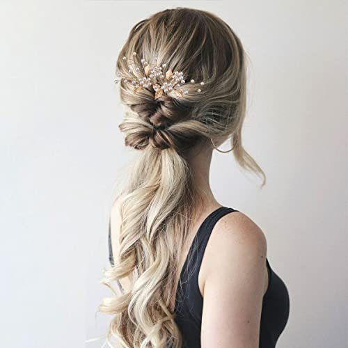 7 Pieces Wedding Hair Pins Gold Leaf Bride Headpiece Pearl Wedding Hair Styling Pins Hair Accessories Flower Hair Accessories For Brides Bridesmaids Girls (Elegant) #TOP4