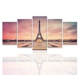 Piy Painting Leinwanddrucke, 5 Stück Wandbilder Paris Eiffelturm Symbol Romantisch Bilder und Kunstdrucke auf Leinwand Wanddekoration für Wohnzimmer Küche Weihnachten Geburtstag Geschenk 60x125cm