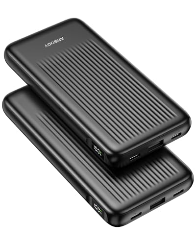 ANSODY 22.5W Powerbank 10000mAh 2 Stück, Akkupack Klein Aber Stark, LED Display kompatibel Externe handyakkus für iPhone 17 16 15 14 13 X Pro Max Mini Plus S25 iPad etc (Schwarz und Schwarz)