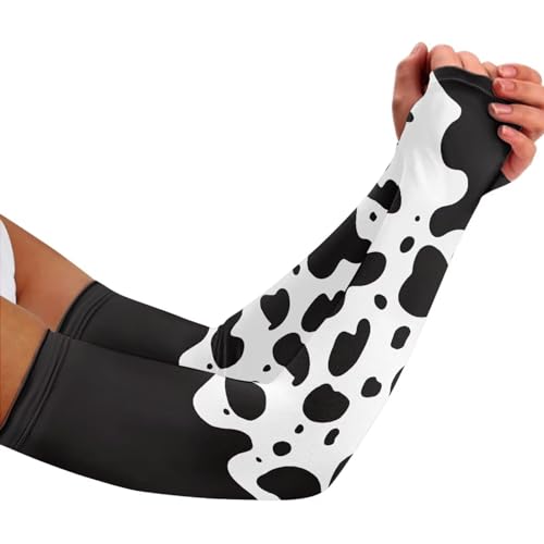 CREAMIC Cow Print Arm Sleeves for Men or Women Farmer Gardening Arm Sleeves Farm Arm Cover for UV Sun Protection with Thumb Holes Gardening Sleeves for Gardening Harvesting Outdoors