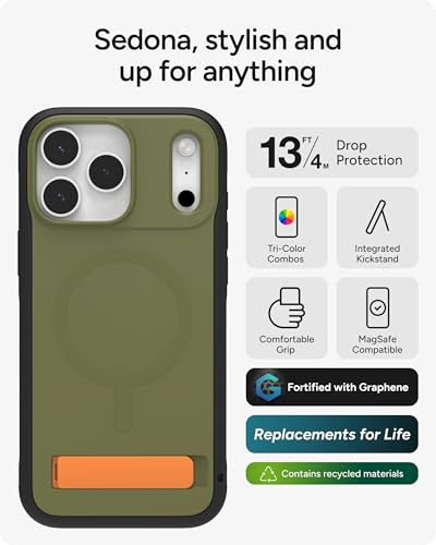 Image of ZAGG Sedona Snap Case with Kickstand for iPhone 17 Pro Max - Green Sea Kelp, Drop Protection (13ft /4m), Multi-Layer Protection, with Camera Button, MagSafe Phone Case with Impact-Absorbing Bumpers