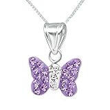 Material: 925 Sterling Silber FIVE-D Set Kette Kinder Anhänger Schmetterling Kristalle 925 Silber im Schmucketui (Lila)