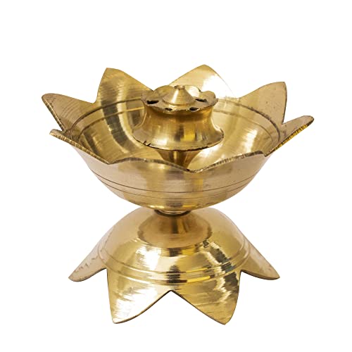 Spillbox Brass Incense Stick Holder Stand | Holder | Burner with Ash Catcher Agarbatti | Batti Stand | Plate | Dhup | Dhoop Best for Puja | Pooja Your Mandir Home & Office Decoration - LOTUS AGARBATTI