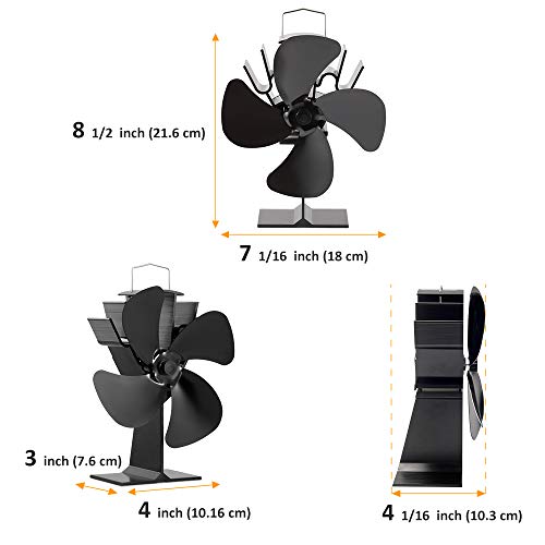 GALAFIRE [ 2 Years Eco Heat Powered Wood Stove Fan for Gas/Pellet/Log/Wood Buring Stoves, Fireplace Fan 4 Blade Black + Stove Thermometer