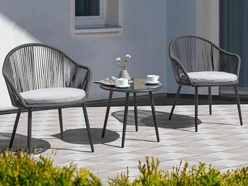 UF 3 Piece Outdoor Bistro Set, Woven Rope Conversation Patio Set,...