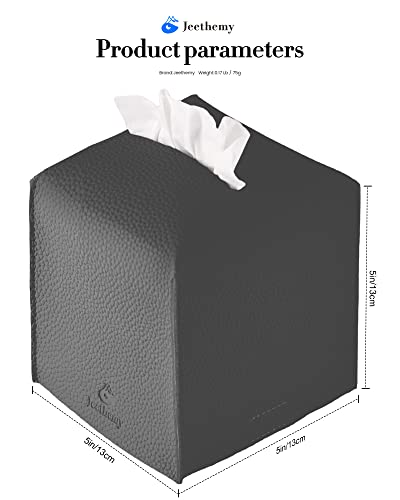 Tissue Box Cover, Jeethemy Square PU Leather Tissue Box Holder, Modern Tissue Case Facial Paper Organizer Dispenser，5X5X5'',Single Charcoal - Thumbnail 5