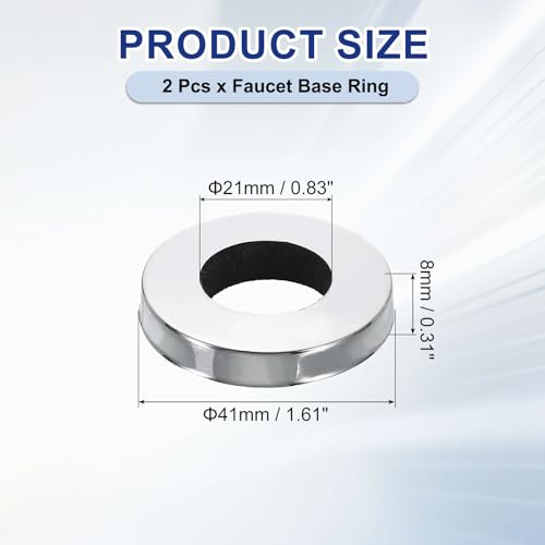 QUARKZMAN 2 pierścienie bazowe na kran, 41 x 21 x 8 mm (OD x ID x T) powłoka ze stali nierdzewnej, mocowanie otworów na baterię do łazienki, kuchni, kranów zimnych, srebrne, 2 sztuki