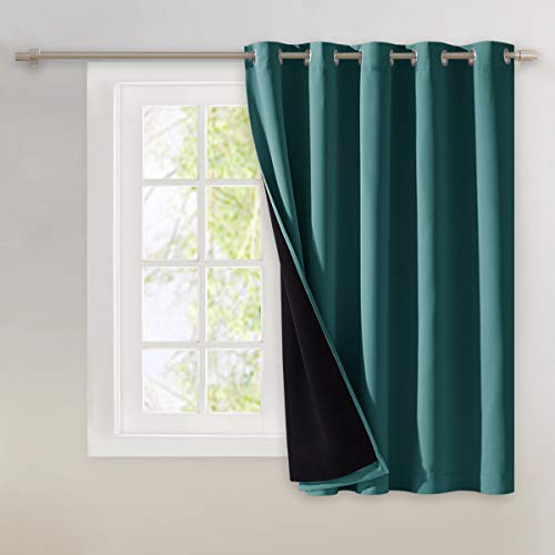 NICETOWN 100% Blackout Patio Sliding Door Curtain, Wide Lined Drape, Keep Warm Drapery, Sliding Glass Door Panel for Night Shift(Sea Teal, 1 Panel,