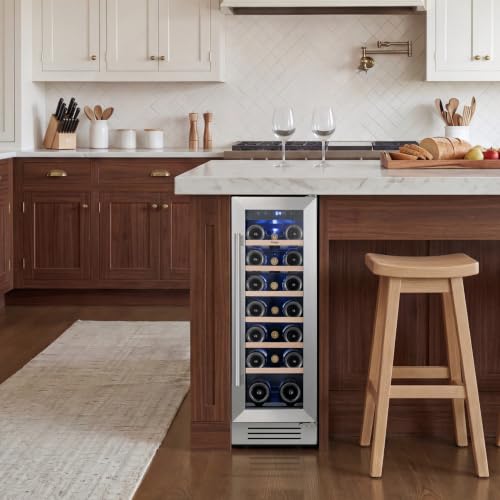 Image of Yeego Wine Fridge Cooler - 12 Inch Wine Fridge Hold 20 Bottles, 40-65F Wine Refrigerator Glass Door, Built in, Freestanding or Under Counter Fridge for Home Bar Office