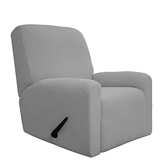 Easy-Going Recliner Stretch Sofa Slipcover Sofa Cover 4-Pieces Furniture Protector Couch Soft with Elastic Bottom Spandex Jacquard Fabric Small Checks(Recliner,Light Gray)