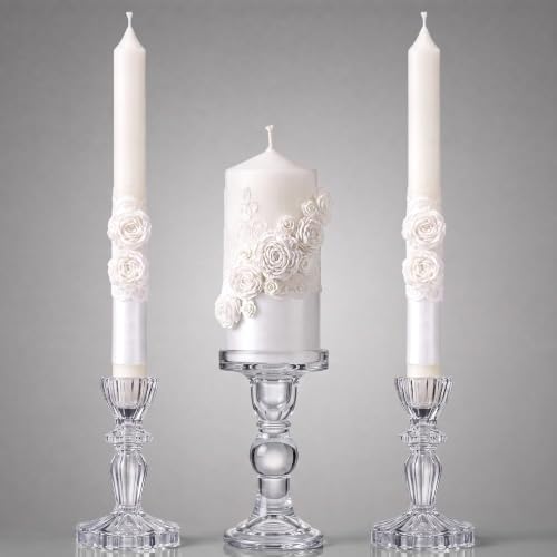 Irenare Unity Candles for Wedding Ceremony with Holder,Piping Lace