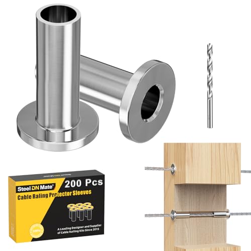 Image of Steel DN Mate 200 Pack Stainless Steel Protector Sleeves for 1 /8 inch Wire Rope, Cable Railing Hardware for Deck /Cable Railing System, T316 Marine Grade, Cable Sleeves Come with a Drill Bit DE05