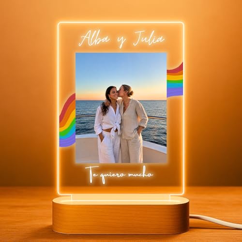 Cristal Plaque Lámpara Orgullo LGBT Personalizada Foto y Texto | LED Bandera Pride LGTBI | Placa Metacrilato | Regalo Pareja Gay Lésbica Aniversario Cumpleaños Día del Orgullo