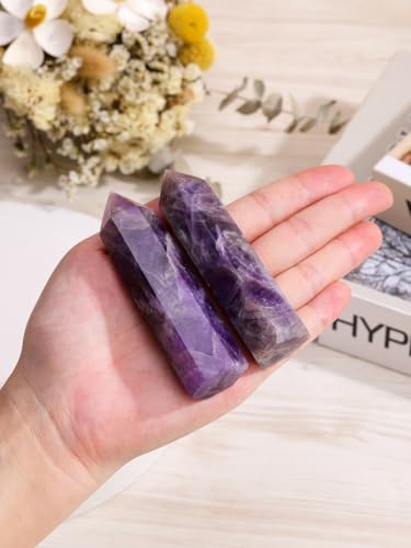 Jovivi Amethyst Healing Crystal Wands,3.5"-4" Natural Polishied Hexagonal Point Chakra