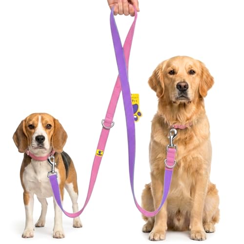 Image of A+a Pets' Multi-Function Cotton Leash to Walk 2 Dogs | Long, Short, Hands Free, Traffic, Running, Walking | Adjustable, Soft Comfortable (Pink & Purple)