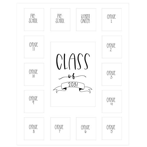 Image of Rustic Red Door Co. Class of 2031 Photo Mat (11 inch x 14 inch) Photo Collage Picture Frames Mat for School Pictures - No Frame White Photo Mat from Pre - K to Graduation (15 Photos)