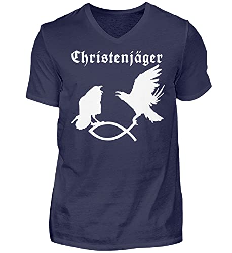 T-Shirt Christenjäger Col V Homme Bleu XL Mode Décontractée Coton