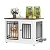 YITAHOME 28″ Dog Crate Furniture, Wooden Side End Table with Adjustable Feet and Removable Bowls, Dog Kennel Indoor for Small Dogs