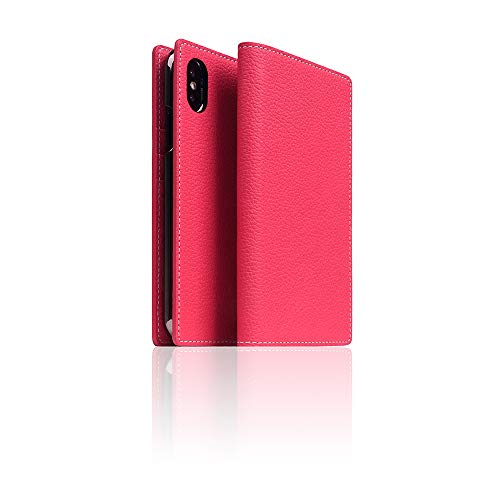 SLG iPhone XR Leather Wallet Case, D8 Full Grain Leather Diary Flip Cover Card Slot Holder with Gift Box, Handmade and Designed for Apple iPhone XR (Pink Rose)