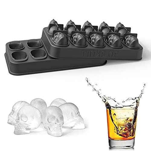Bandeja de Molde de Calavera 3D Molde de La Bandeja del Cubo de Hielo del Cráneo con Tapa La Bandeja del Cubo de Hielo del Cráneo 3D con Embudo para Whisky,Cócteles,Licores,Ginebra y Cerveza,Chocolate