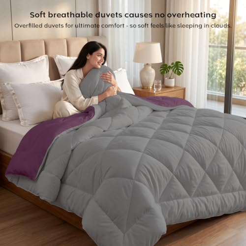 Image of AYKA Reversible Comforter 220 GSM Microfiber Reversible AC Comforter /Blanket for Winter /Quilt /Duvets for Queen Size Single Bed Comforter (60 * 90, Burgundy & Grey)| TC - 220