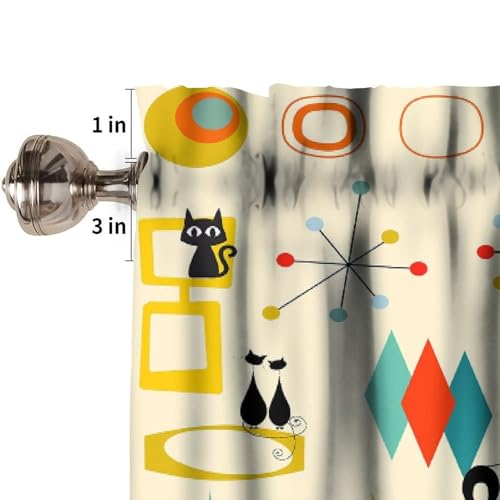 Image of Mid Century Cat Window Valance Curtain, Retro Atomic Starburst Vintage Stars 50 60s Abstract Geometric Space Window Treatment Valances for Home Kitchen Cafe Decor 54'x18', 1 Panel