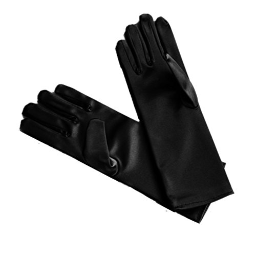 DreamHigh Kids Formal Stretch Satin Long Finger Gloves for Girl Children Party (Black)