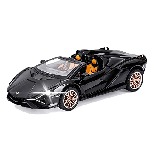 Image of Metal Pull Back Diecast Car 1:32 Lamborghini Open SIAN Pull Back Car Model with Sound Light Boys Gifts Toys for Kids【Pack of 1】,multicolor