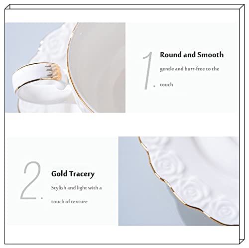 Kismyla White Porcelain 7.4Fl-Oz Tea Cup And Saucer Coffee Cup Set With Saucer And Spoon, Set Of 6 (6 Tea Cup Set With Bracket) (Cup & Saucer Sets) #TOP5