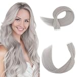 SEGOHAIR Tape in Hair Extensions Human Hair, 12inch Invisible Highlighted 10 Pieces Real Hair Straight Natural Remy Tape Hair Extensions- Sliver