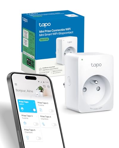 Tapo Prise Connectée WiFi, Prise Intelligente Compatible avec Alexa et Google Home, 10A Type E, Contrôler Le radiateur, la cafetière, la Lampe à Distance, Aucun hub requis, Tapo P100(FR) 1 Pack