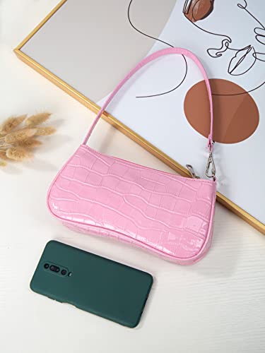 OYOANGLE Women's Small Purse Crocodile Pattern Shoulder Bag Clutch Hangbag with Zipper Closure3