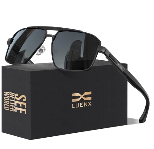 LUENX Aviator Sunglasses for Men Retro Square Polarized Polygon Shades UV 400 Protection