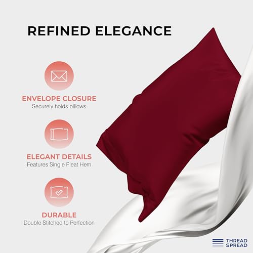 Image of THREAD SPREAD 100% Egyptian Cotton Queen Sheets Set - 1200 Series Plush Collection Luxury Egyptian Cotton Sheets Queen Size Deep Pocket (4 PC, Burgundy), Soft, Cooling, Sateen Weave Sheet Set