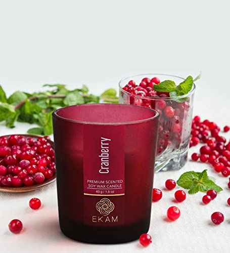 Image of EKAM Cranberry Votive Soy Wax Scented Candle, 40 Grams, 10 Hours Burn Time| Long Lasting Premium Candles | Ideal for Home Decor | Gifting & Aromatherapy (Pack of 12)