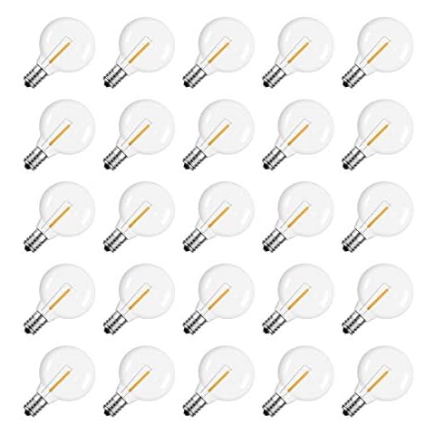 Meconard G40 Led Replacement Light Bulbs, E12 Screw Base Shatterproof Globe Bulbs for Outdoor String Lights, 1Watt Equvalent to 5 Watt Incandescent Bulbs,Warm White, 25Pack Cover