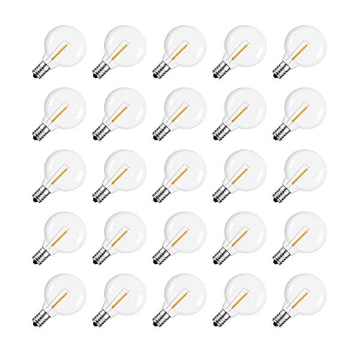 Meconard G40 Led Replacement Light Bulbs, E12 Screw Base Shatterproof LED Globe Bulbs Light for Outdoor String Lights,1Watt Equvalent to 5 Watt Incandescent Bulbs,Warm White, 25Pack