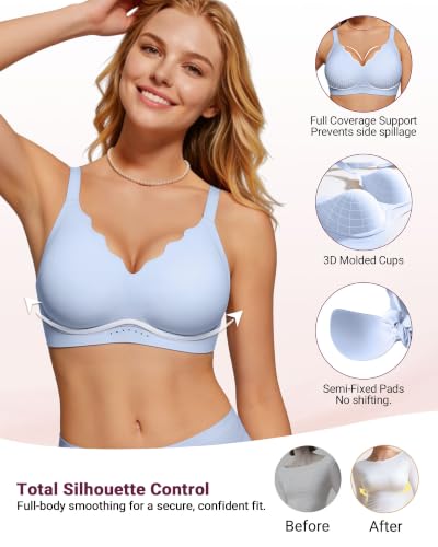 Image of As Fairy Wireless Bras for Women Jelly Push Up Scalloped T-Shirt Bra