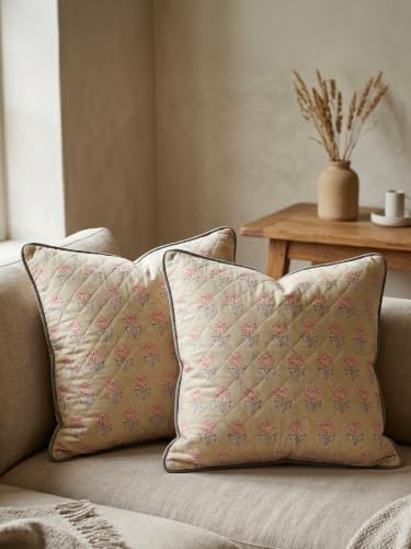 Image of Terra Bloom Premium 100% Cotton Printed Cushion Covers Set of 4 | 16 x 16 Inches Decorative Throw Pillow Cover | Hidden Zipper | Soft Sofa Cushion Covers for Living Room, Bedroom & Home Decor