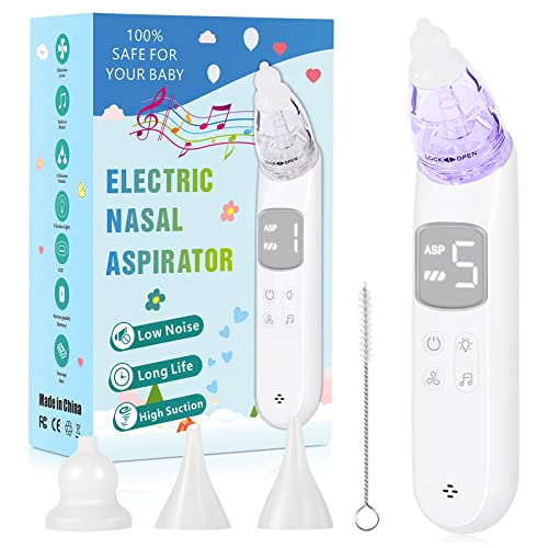 Image of Electric Baby Nasal Aspirator - Nose Aspirator for Toddler Rechargeable Baby Nose Sucker, Automatic Nose Suction with 5 Suction Level, 3 Silicone Tips Music & Light Soothing