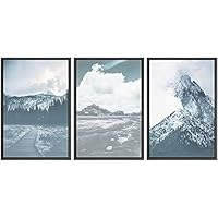SIGNWIN Framed Wall Art Print Set Washed Out Mountain Landscape Set Nature Wilderness Photography Modern Art Scenic Relax/Calm Multicolor Pastel for Living Room, Bedroom, Office - 16