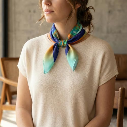 Image of Satin Silk Small Square Scarf for Women, Printed Soft and Comfy Neck Head Tie Scarf Bandana