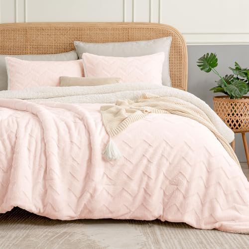 Image of BEDELITE Fluffy Sherpa King Comforter Set,Pink | Super Soft & Warm Fleece Bedding, Luxury Fuzzy Comforter for Winter, Heavy Plush Bedding Set,2 Pillowcases