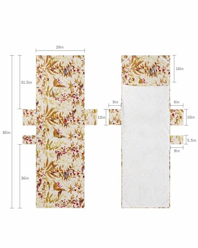 Fall Botanical Beach Lounge Chair Towel Cover, Soft Chaise Lounge Towel with Side Pockets Patio Pool Chairs Cover for Beach/Pool Sunbathing 29x85 Watercolor Thanksgiving Birds Leaf