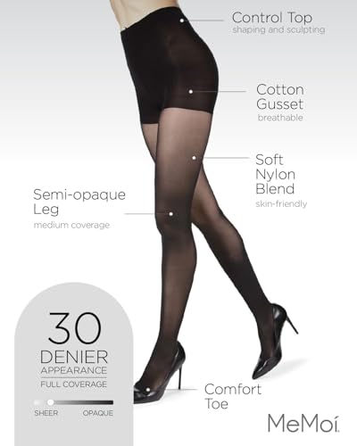 MeMoi Velveteen Semi Opaque Tights, Comfortable and Lightweight Control Top Tights, 30 Denier - Sizes S-Q23