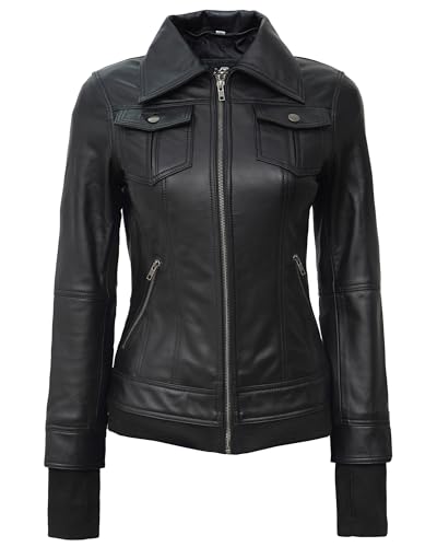 fjackets Hooded Leather Bomber Jacket Women - Real Lambskin Womens Leather Jacket with Removable Hood2