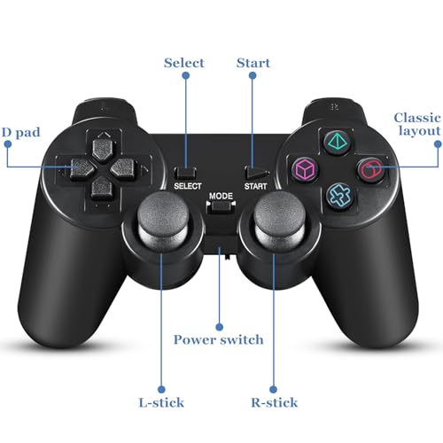 blue lake performance 2 Pack Wireless Controller 2.4G Compatible with Sony Playstation 2 PS2 (Jet Black)