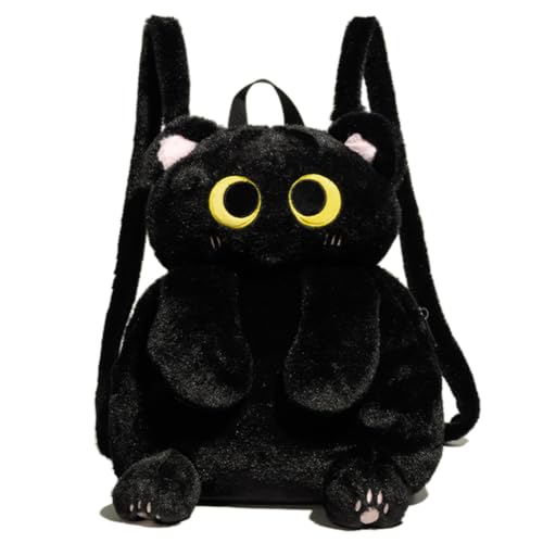 Image of Women Animal Teddy Bear Plush Backpack with Adjustable Straps (Black Cat)